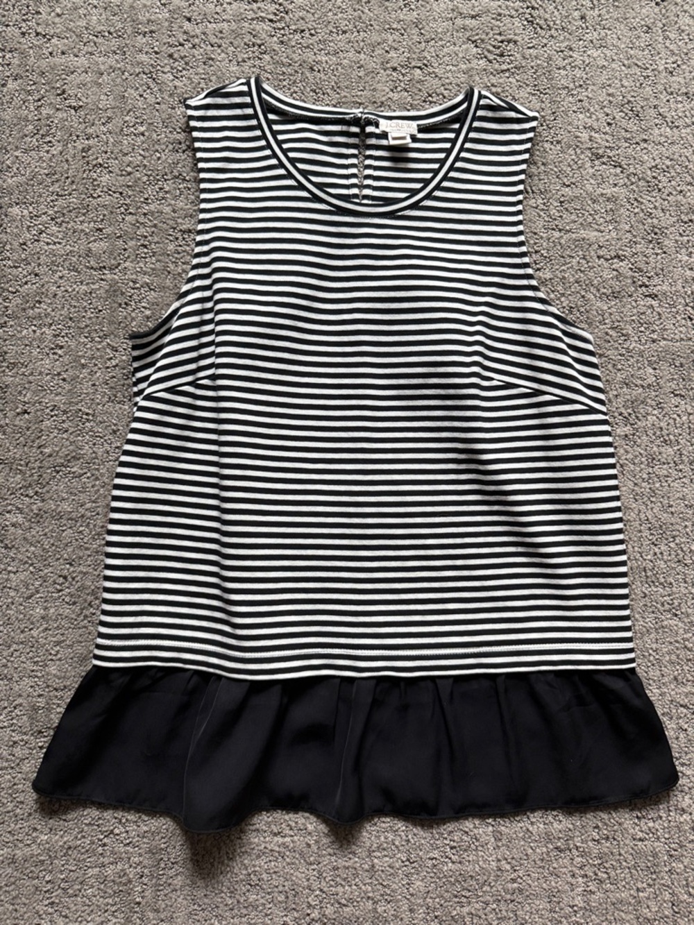 J Crew Black and White Striped Tank with Ruffle Hem